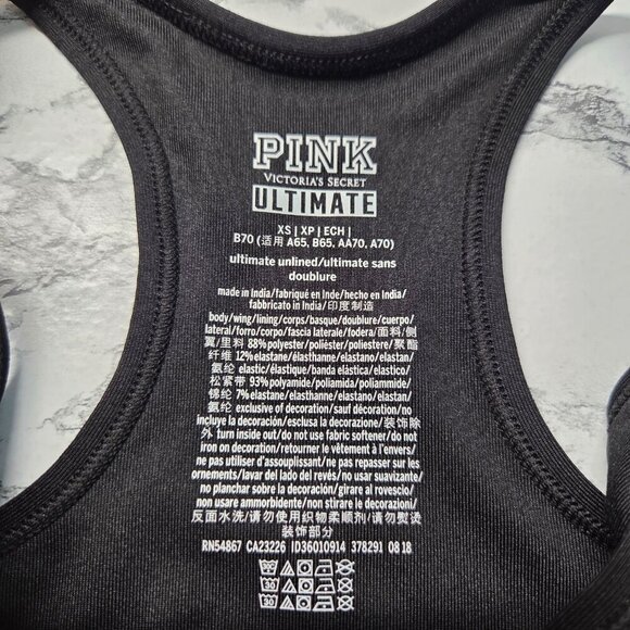 PINK Victoria's Secret Ultimate Extra Small Black Pink Racerback Sports Bra - Picture 4 of 7